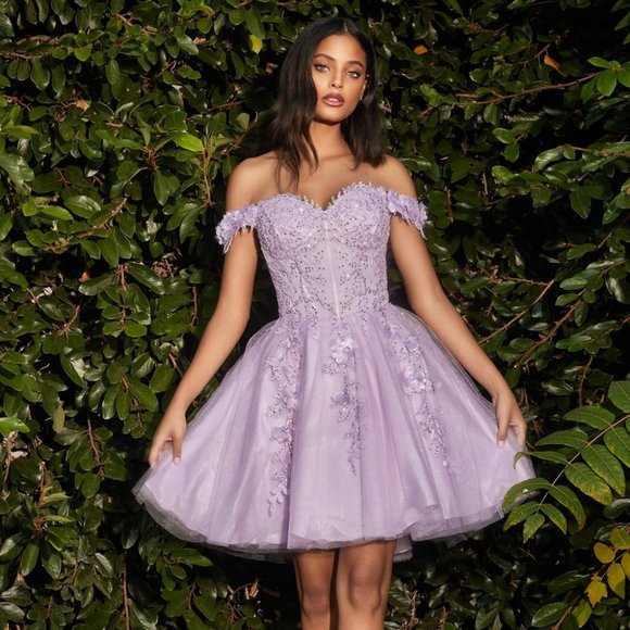 NEW LILAC SHORT OFF THE SHOULDER SLEEVELESS DRESS WITH STRAPS AND ZIP CD0194